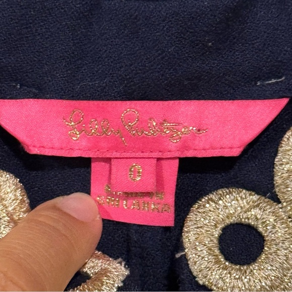 Lilly Pulitzer 0 Navy Blue Metallic Gold Jane Shift Dress Resort Beach Preppy - Picture 3 of 7